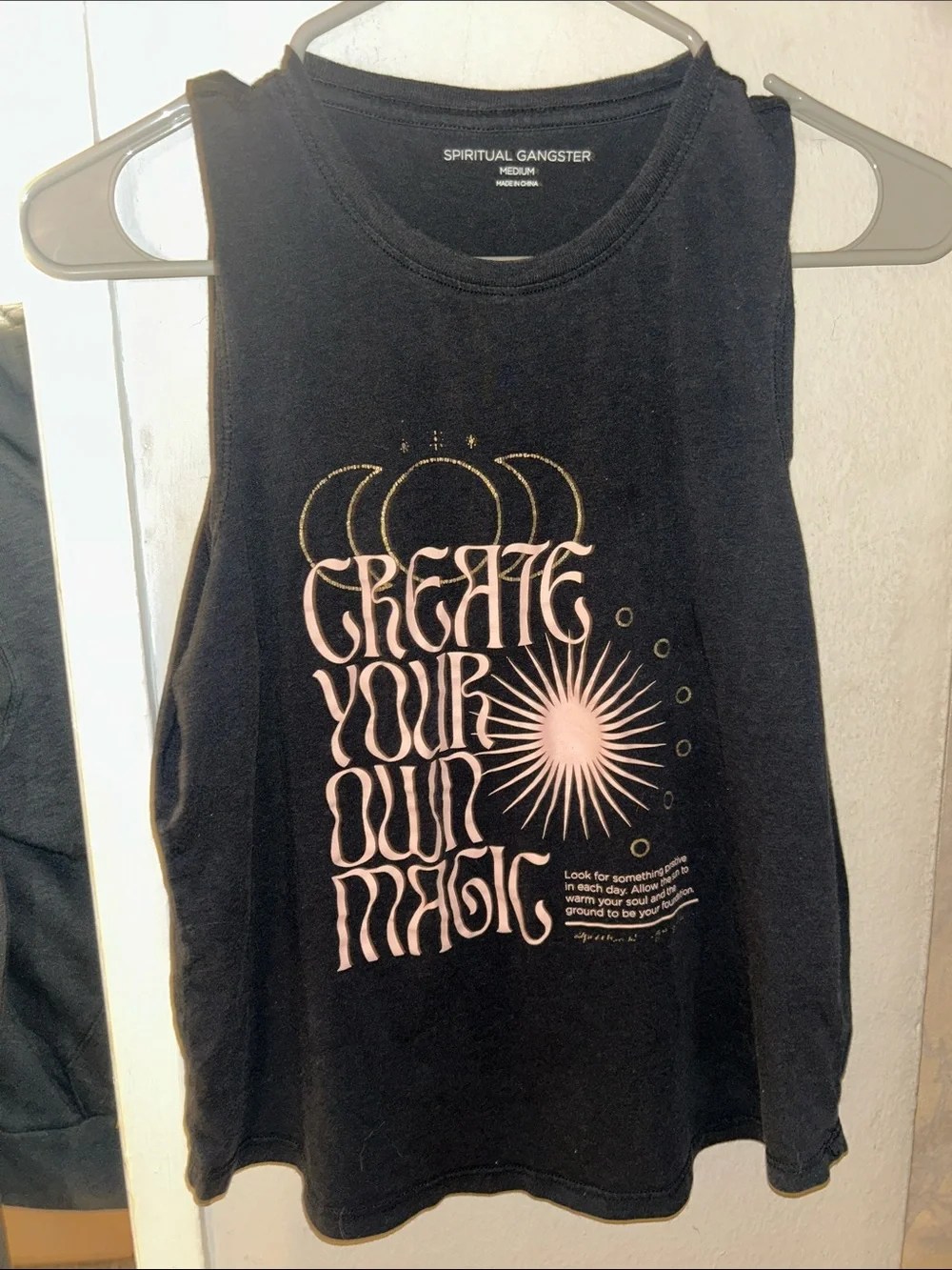 Spiritual Gangster Black Tank with Pink & Gold 'Create Your Own Magic' Graphic - Picture 1 of 4